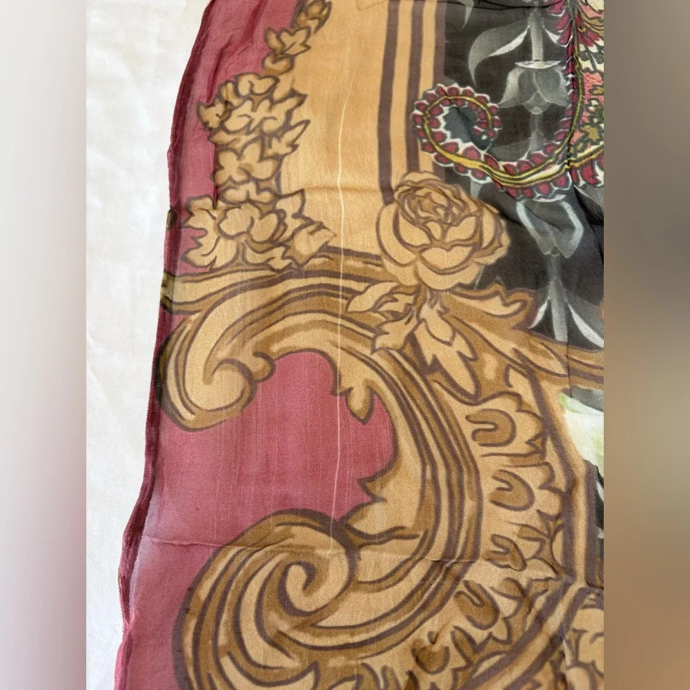 Oversized Baroque Floral & Paisley Scarf | Wrap Dark Romantic Chiffon Shawl - Picture 9 of 9